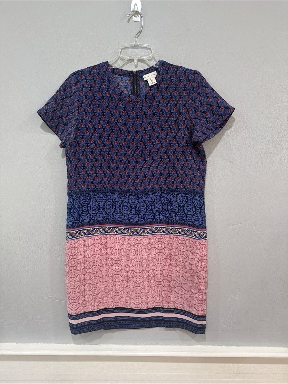 Adrienne Vittadini Navy & Pink Patterned Short Sleeve Mini Dress size 6
